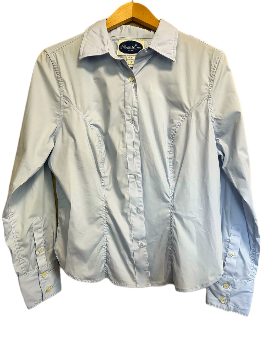 Rebecca & Drew Light Blue Bespoke Bra Sized Button Down Top 36DD